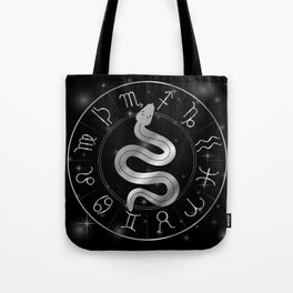 Zodiac symbols astrology signs with mystic serpentine in silver Tote Bag