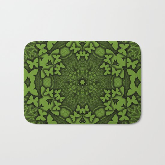 Butterfly kaleidoscope in green Bath Mat