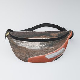 Rustic Autumn Canoe // Dusk Lit Gray Sky Pond Reflection in the Colorado Woodlands Fanny Pack