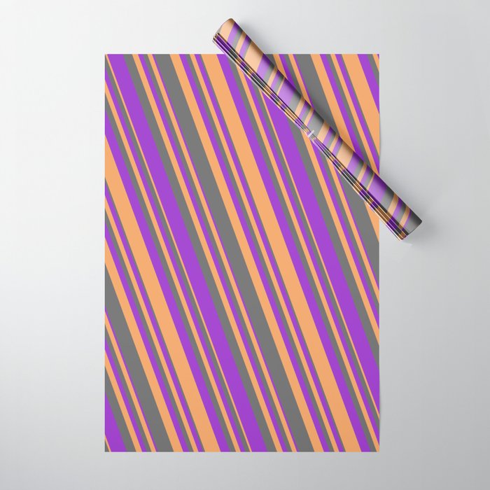 Dim Gray, Dark Orchid & Brown Colored Lines/Stripes Pattern Wrapping Paper