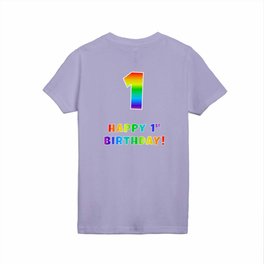 [ Thumbnail: HAPPY 1ST BIRTHDAY - Multicolored Rainbow Spectrum Gradient Kids T Shirt Kids T-Shirt ]