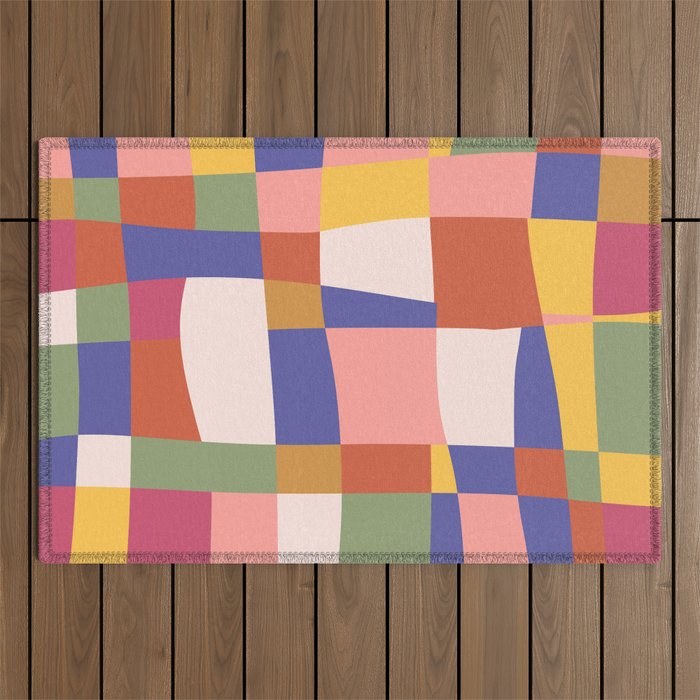 Colorful Geometric Checkered Prints Outdoor Rug