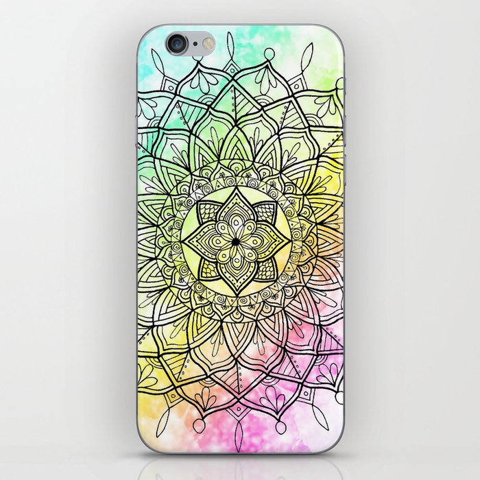 Pastel Rainbow Bleached Paint Splatter Mandala iPhone Skin