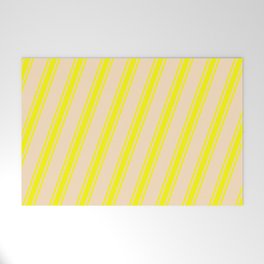 [ Thumbnail: Bisque & Yellow Colored Stripes/Lines Pattern Welcome Mat ]