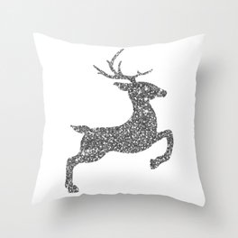 Silver Gray  Faux Glitter Texture Leaping Deer Shape (Not Real Glitter) Throw Pillow