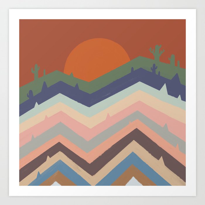 Abstraction mountain and sun landscape  Art Print