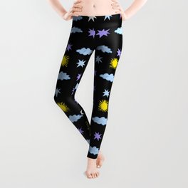  Mostly Sunny and Partly Cloudy with Stars Pattern Leggings