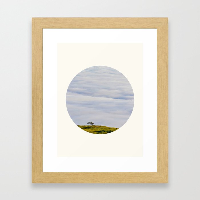 Mid Century Modern Round Circle Photo Graphic Design Green Hill In The Sky Framed Art Print