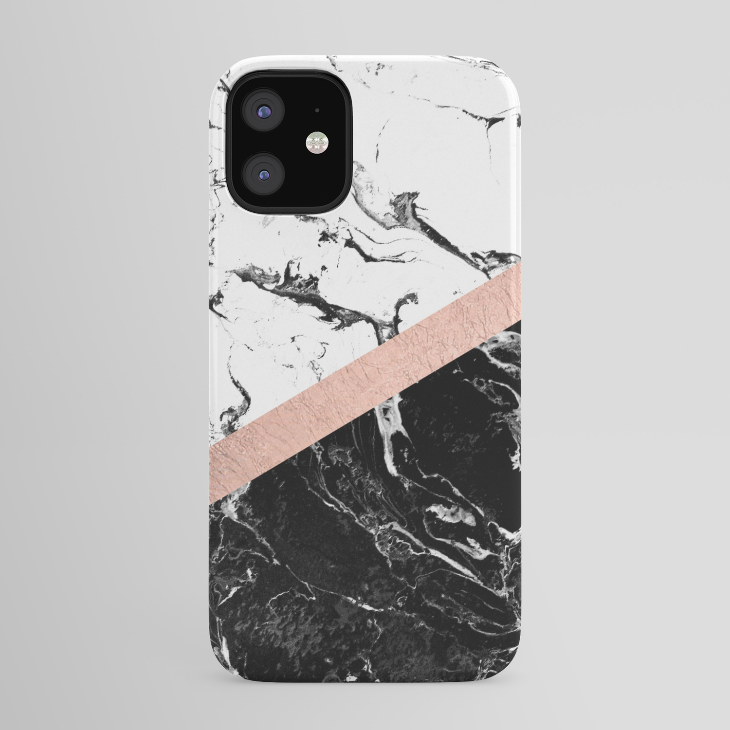 Modern Black White Marble Color Block Rose Gold Iphone Case By Girlytrend Society6