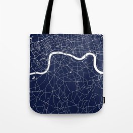 Navy on White London Street Map Tote Bag