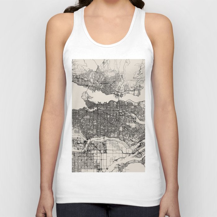 Canada, Vancouver Map - Black & White Tank Top