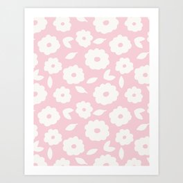 Cute Abstract Daisy Flowers On Blush Pink Pattern  Art Print