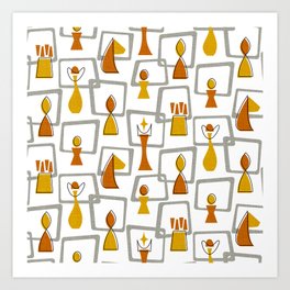 Mid Century Chess - Blitz Art Print | Chess, Blitz, Pattern, Earthy Tones, Pieces, Mod, Fifties, Puzzles, Tabletop Games, Play 