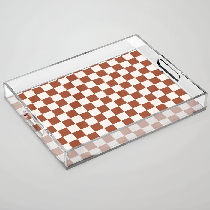 Check Rust Checkered Checkerboard Geometric Earth Tones Terracotta Modern Minimal Chocolate Pattern Acrylic Tray