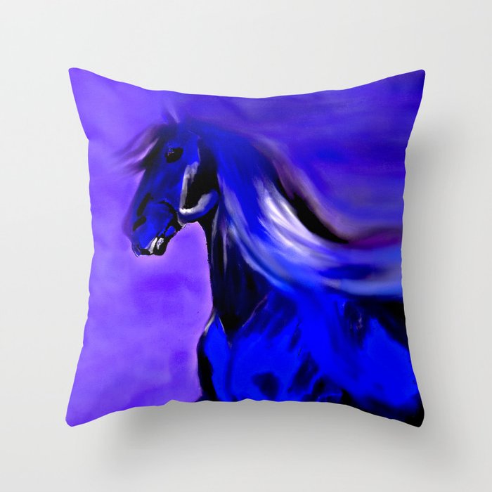 Horse Cobalt Blue Throw Pillow