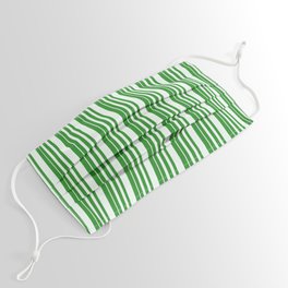 [ Thumbnail: Forest Green & Mint Cream Colored Pattern of Stripes Face Mask ]