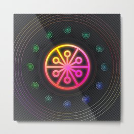 Neon Geometric Glyph Mandala Sigil Rune Radial Yellow and Pink - 096 Metal Print