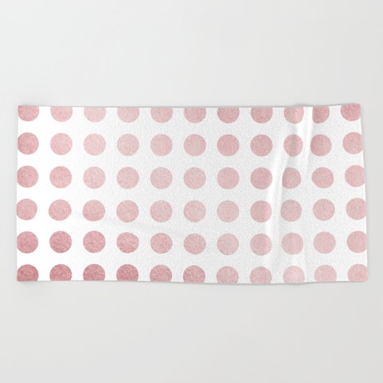 Simply Polka Dots in Rose Gold Sunset and White Beach Towel