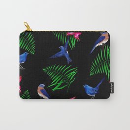 Bluebird ,tropical flowers pattern Carry-All Pouch | Patternbirds, Green, Flowers, Blue, Digital, Retro, Wallart, Flower, Dark, Graphicdesign 