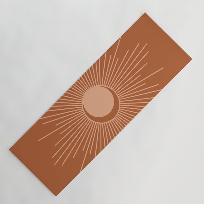 Sun and Moon Minimalist Sunburst in Terracotta Earth Tones Yoga Mat
