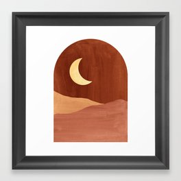 TERRACOTTA NIGHT, abstract landscape, moon and desert Framed Art Print