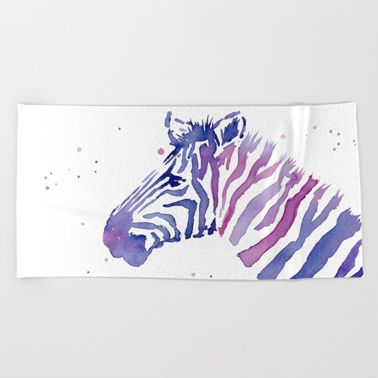 Zebra Watercolor Purple Stripes Animal Beach Towel