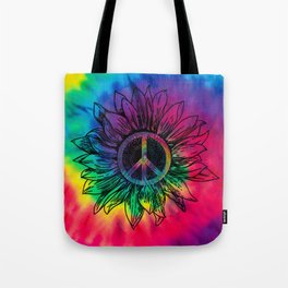 Colorful rainbow hippie tie dye peace sunflower Tote Bag