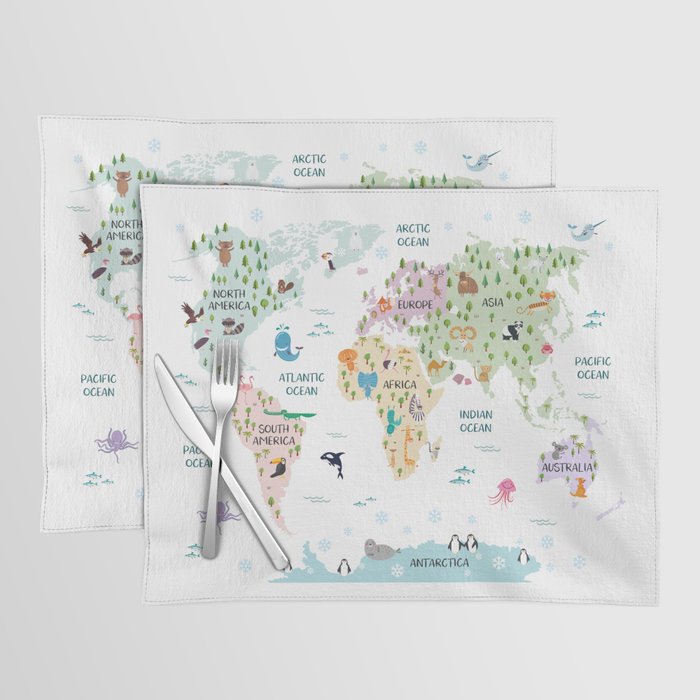 Nursery Animal World Map in Pastels Placemat
