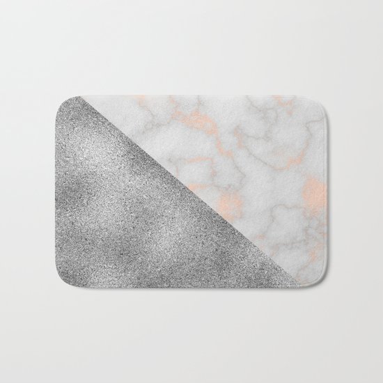 Rose gold marble and silver glitter Bath Mat
