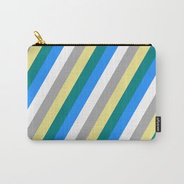 [ Thumbnail: Eye-catching Tan, Teal, Blue, White & Dark Gray Colored Striped/Lined Pattern Carry-All Pouch ]