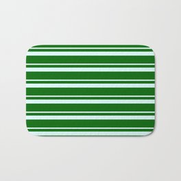 [ Thumbnail: Light Cyan and Dark Green Colored Lined/Striped Pattern Bath Mat ]