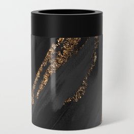 Black Paint Brushstrokes Gold Foil Abstract Texture Can Cooler