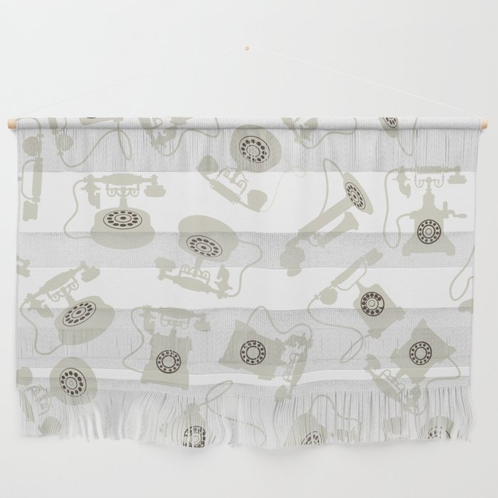 Vintage Rotary Dial Telephone Pattern on White Wall Hanging