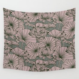 Pastel Pink Lotus Flower Pattern Wall Tapestry