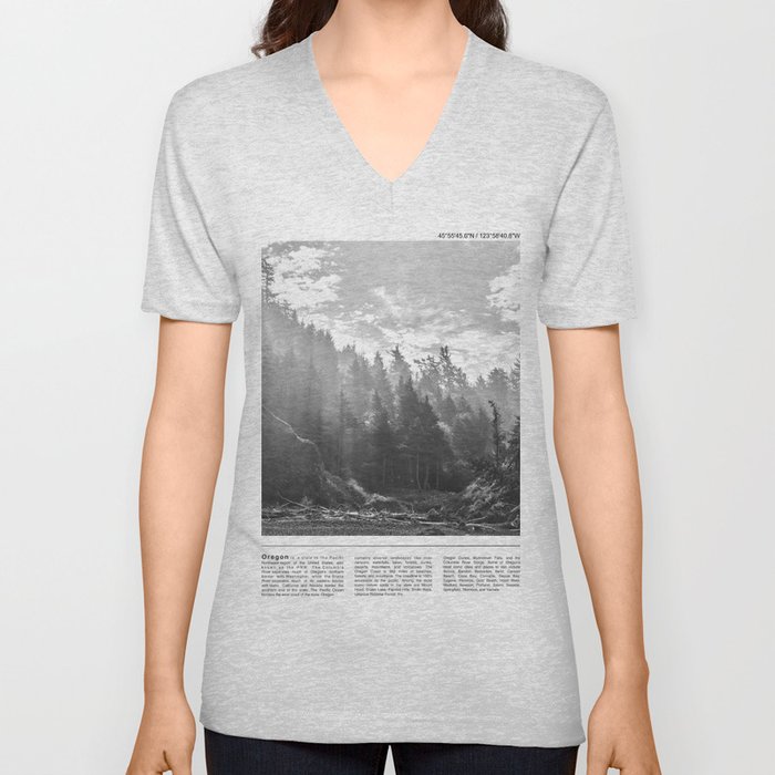 Forest in Black and White | Travel Photography Minimalism in the Pacific Northwest V Neck T Shirt