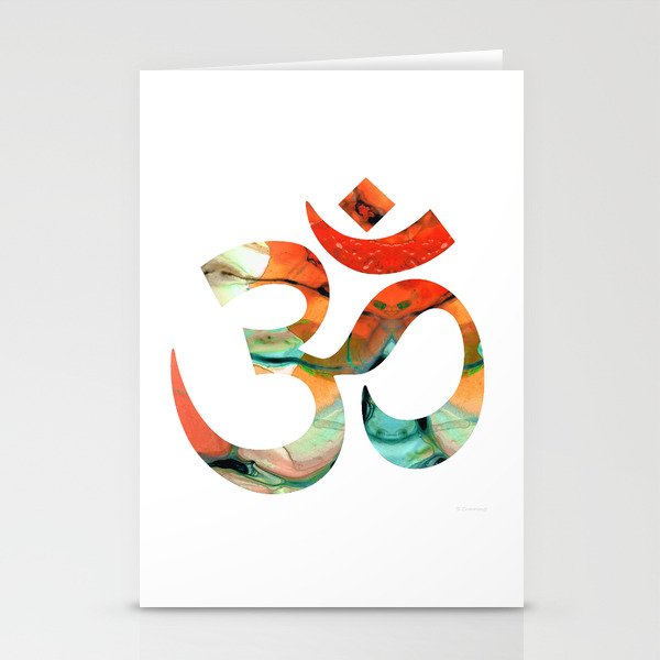 Red And Green Meditation Symbol Art - Om 18- Sharon Cummings Stationery Cards