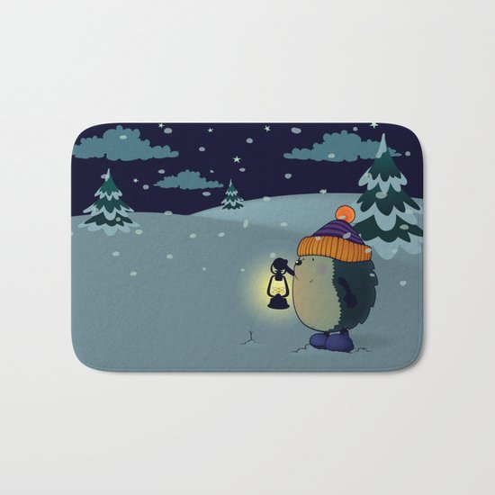 Hedgehog Jan in the winter night Bath Mat