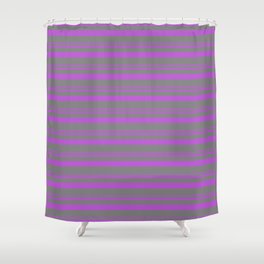[ Thumbnail: Orchid and Grey Colored Lined Pattern Shower Curtain ]