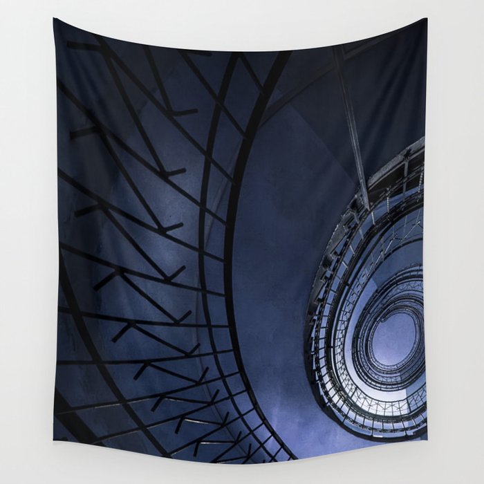 Blue spiral staircase Wall Tapestry
