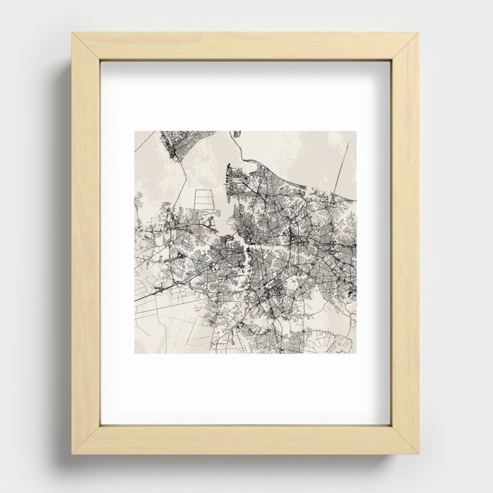 Norfolk - USA. Black and White City Map Recessed Framed Print