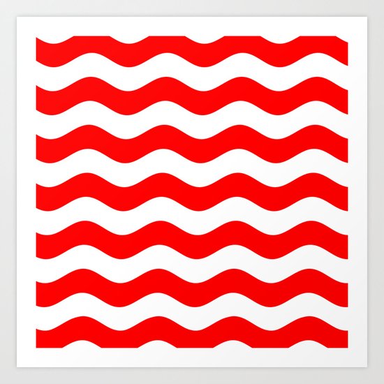 Wavy Stripes (Red/White) Art Print