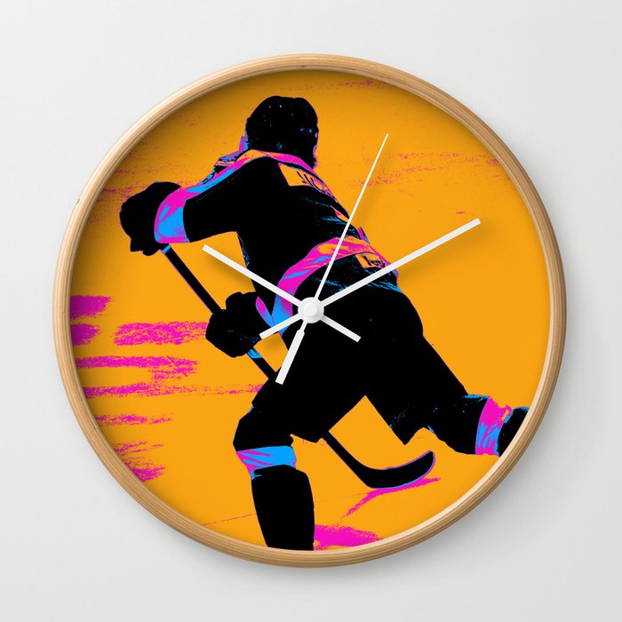 He Shoots! - Hockey Player Wall Clock