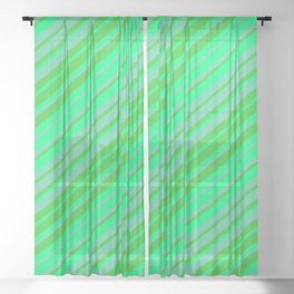 [ Thumbnail: Aquamarine, Lime Green & Green Colored Striped/Lined Pattern Sheer Curtain ]