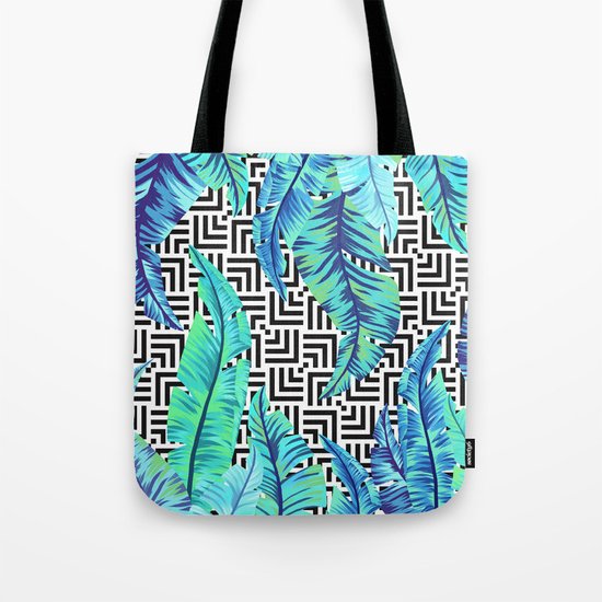 turquoise tropical leaves Tote Bag