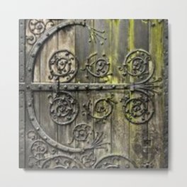 European Fairy Tale Door - Green Mossy Midieval Door - Ornate Fairytale Mysterious Gray Brown Green  Metal Print