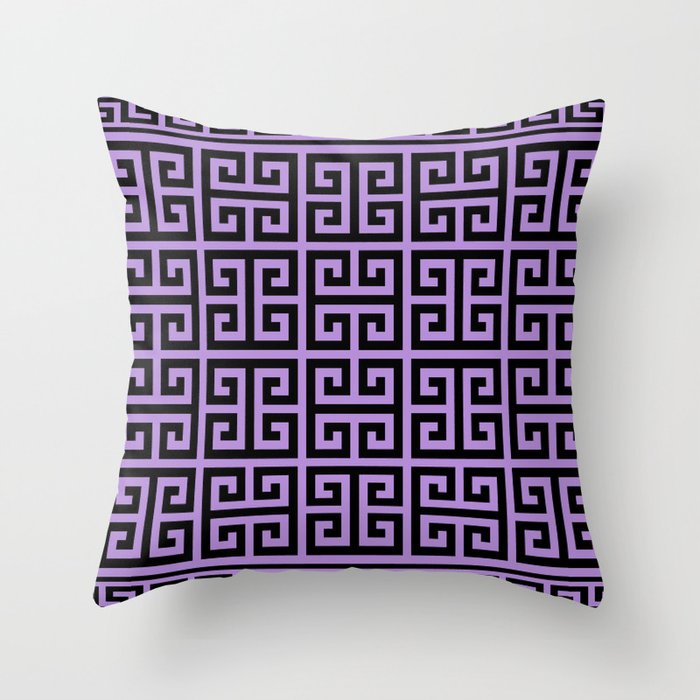 Greek Key (Lavender & Black Pattern) Throw Pillow