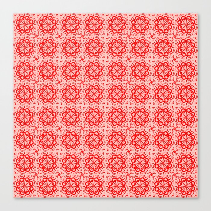 Vintage Red Flower Quilt Mid-Century Modern Pattern Canvas Print