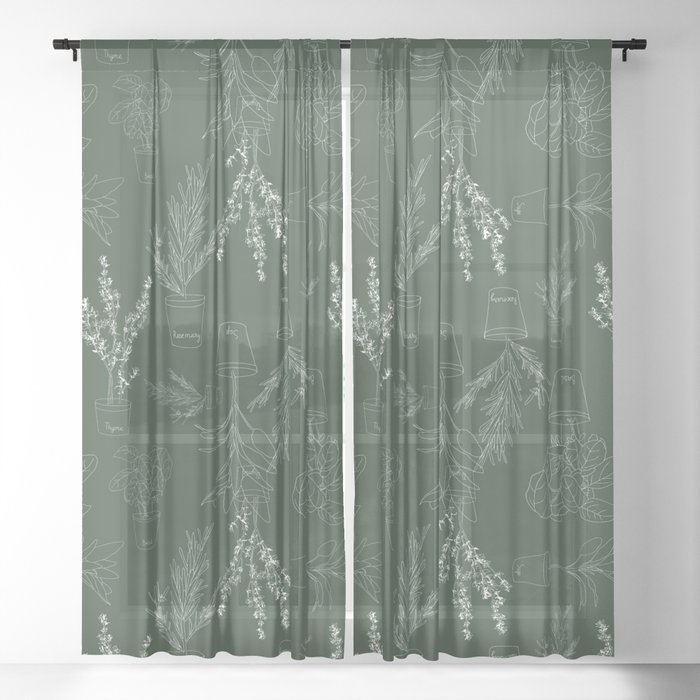 Plants pattern with leafs in pastel color line art. Sheer Curtain
