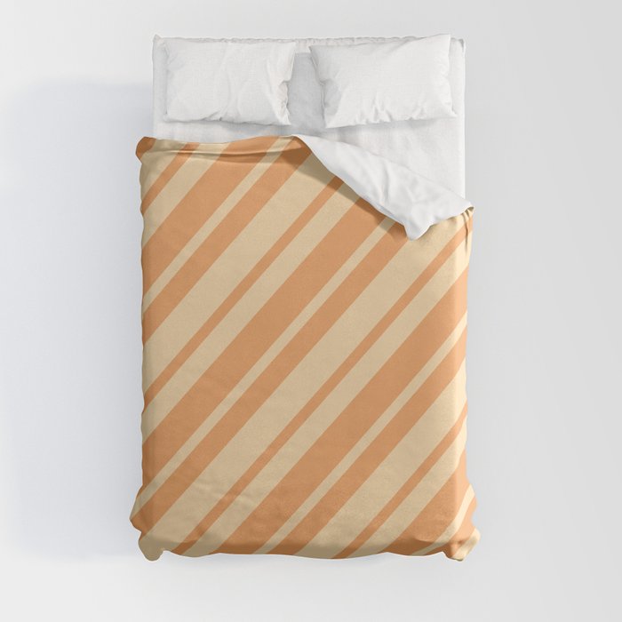Tan and Brown Colored Lined Pattern Duvet Cover