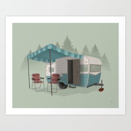 Vintage Camper in the Woods Art Print